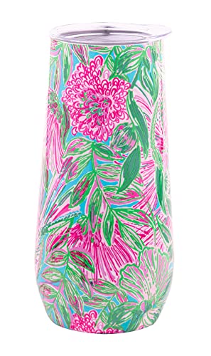 Lilly Pulitzer 10 Oz Stemless Champagne Flute, Small Stainless Steel Tumbler with Lid, Double Wall Insulated Metal Cup, Coming in Hot