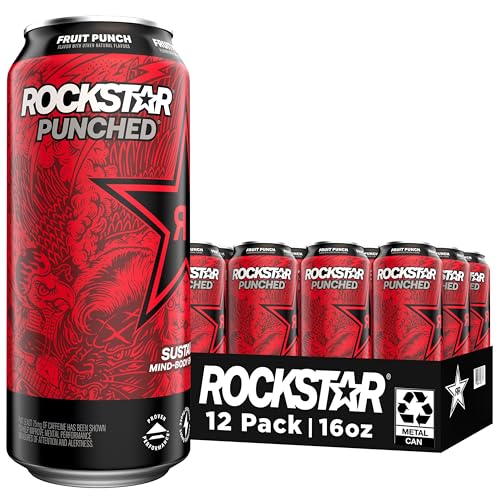 Rockstar Punched Energy Drink, Fruit Punch, 16 Fl Oz (Pack of 12) (Packaging May Vary)