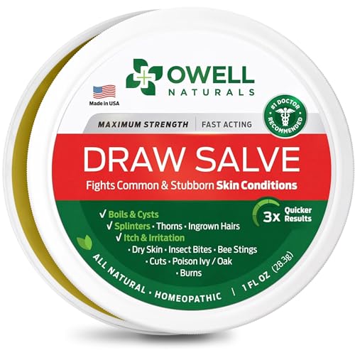 OWELL Naturals Drawing Salve Ointment 1oz, ingrown Hair Boil, Splinter Remover, Bug and Spider Bites, bee Sting, Mosquito bite Itch, Poison Ivy