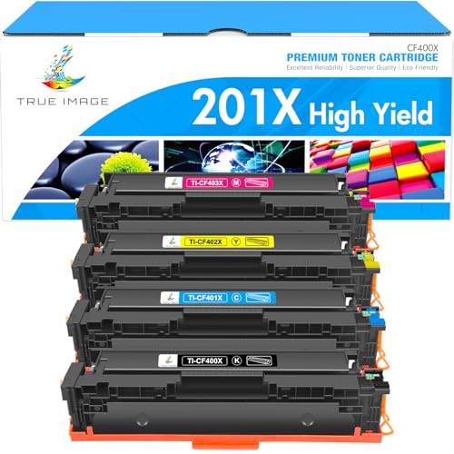 TRUE IMAGE 201X M277dw Toner Cartridge High Yield Compatible Replacement for HP 201X 201A M252dw CF400X Color Pro MFP M277dw M277c6 CF401X CF402X CF403X Printer (Black Cyan Yellow Magenta, 4-Pack)