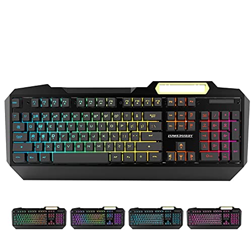 Lumsburry RGB LED Backlit Gaming Keyboard with Anti-ghosting, Light up Keys Multimedia Control, USB Wired Waterproof Metal Keyboard for PC Games Office (Cool Black)