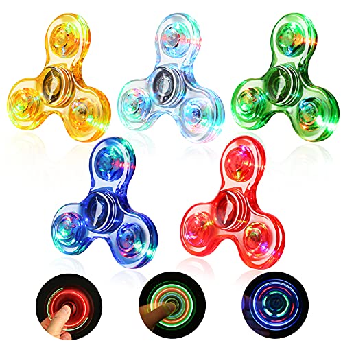 SCIONE 5 Pack Fidget Spinners - Led Light Up Fidget Spinner, Party Favor Goodie Bag Stuffers Glow in The Dark Sensory Toys, Stress Reduction and Anxiety Relief Hand Spinner for Kids