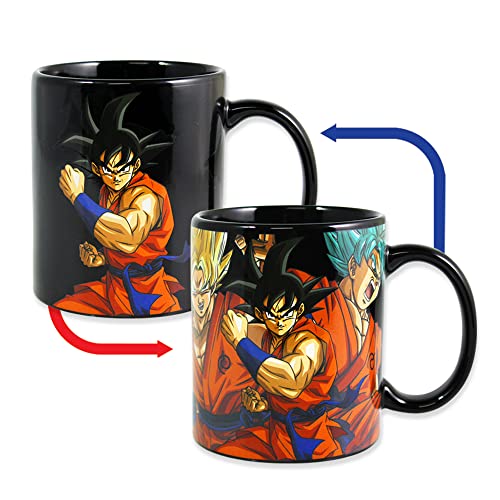 JUST FUNKY Dragon Ball Super Heat Changing Coffee Mug | 16 oz Premium Ceramic Multi-Character Anime Design | Reveal Your Favorite Characters Goku And Vegeta with Hot Beverages | Official Licensed