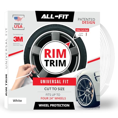 All-Fit Rim Trim Wheel Protection Strips for Curb Rash and Wheel Scratch Prevention – Made in The USA – Universal Fit (White)