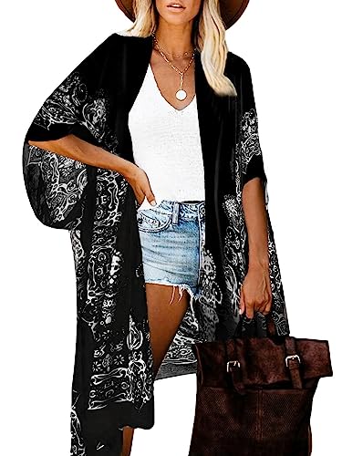 Breezy Lane Black Kimonos for Women Beach Cover Up Summer Kimono Cardigans Bohemian Clothes