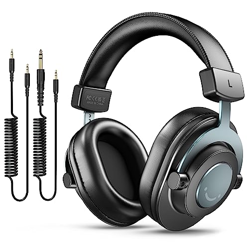 FIFINE Studio Monitor Headphones for Recording-Over Ear Wired Headphones for Podcast Monitoring, Streaming Comfortable Equipment with Detachable Cables 3.5mm or 6.35mm Jack, Black, on PC/Mixer-H8