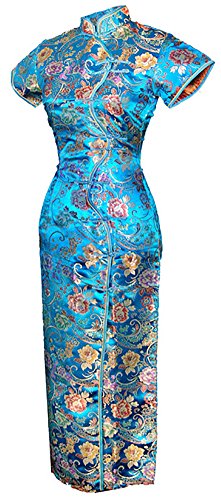 7Fairy Women's VTG Turquoise Ten Buttons Long Chinese Dress Cheongsam Size 8 US