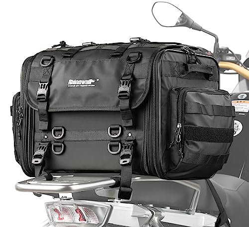 Rhinowalk Motorcycle Seat/Tail Bag, Expandable Motorcycle Travel Luggage Bags 60L, motorcycle Powersports Saddle Bags, Motorbike Helmet Bag Waterproof Rain Cover with Straps (Black)