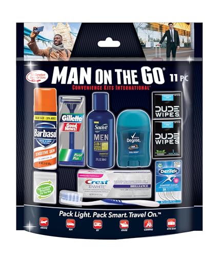 Convenience Kits International Men’s 11 Piece Kit with Oral Care and Grooming Essentials, Featuring: Travel Size Products, Blue
