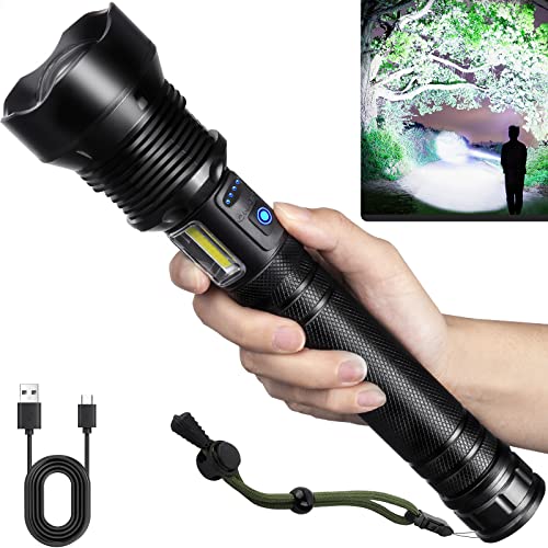 Flashlights High Lumens Rechargeable, Super Bright 990000 Lumens Flashlights with USB Cable, Brightest LED Flashlight for Emergencies, High Powered Flash Light IPX6 Waterproof 7 Light Modes Zoomable