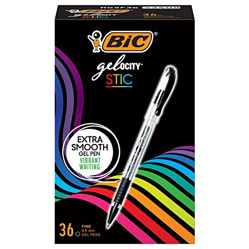 BIC Gel-ocity Smooth Stic Gel Pen, Fine Point (0.5mm), Black Ink, 36-Count, Vibrant and Smooth Gel Ink Pens