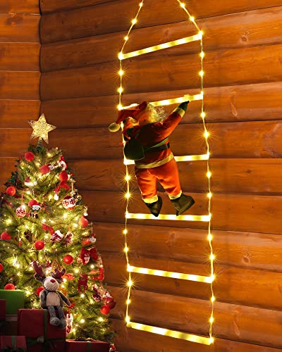 Toodour LED Christmas Light - Christmas Decorative Ladder Lights with Santa Claus, Christmas Decorations Lights for Indoor Outdoor, Window, Garden, Home, Wall, Xmas Tree Decor (2.5FT, Warm White)