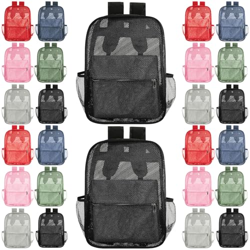 Amylove 48 Pcs Bulk Mesh Backpack Mesh Bookbag for Kids Beach Backpack Kids Beach Bag for School Sports Swimming Travel (Colorful)