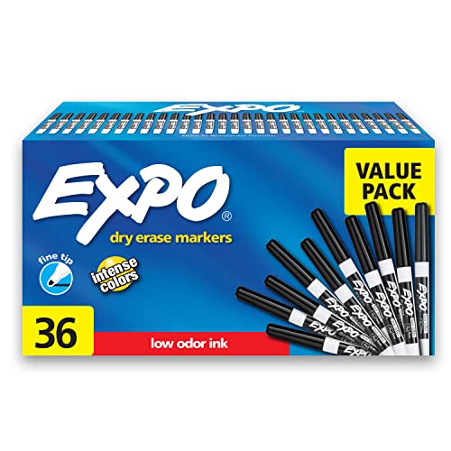 EXPO Ultra Fine Tip Dry Erase Markers, Low Odor, Black Ink, 36-Count Set, Ideal for Classroom, Office, and Home Use
