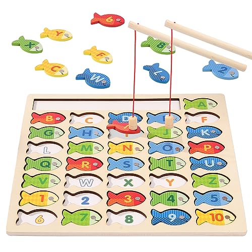Diaodey Wooden Magnetic Fishing Game for Toddlers, Montessori Fine Motor Skills Toy with Letters and Numbers, Preschool Learning ABC and Puzzle Easter Toys Gift for 3 4 5+ Year Old Kids(2 Poles)