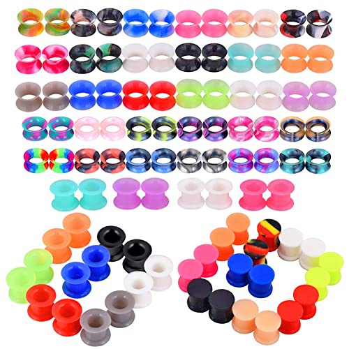 Beautidots 100pcs Colorful Silicone Ear Gauges Plugs Double Flared Ear Tunnels Stretchers Ear Piercing Jewelry 00g