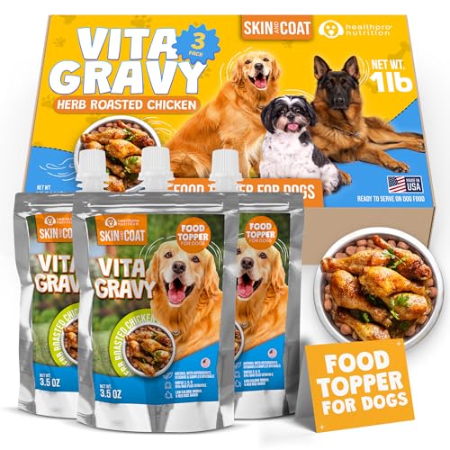 Vita-gravy Omega 3 & 6 Dog Skin & Coat Food Topper, Supports Optimal Skin Health and Promotes a Shiny Coat, All Natural Dog Treats, Chicken Flavor 3.5oz (3 Pack)