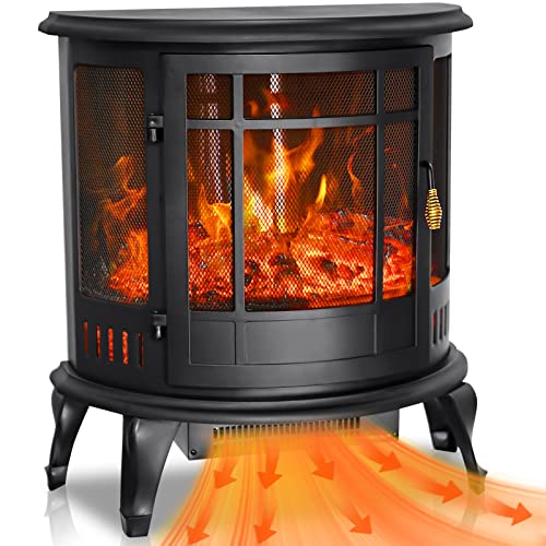 LifePlus Electric Fireplace, 25 Inch Fireplace Heater with Thermostat, Freestanding Fireplace Stove with Real & Adjustable Flame, Overheating Protection, 1500W Space Heater for Home Indoor Use