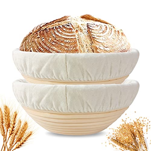 Bread Banneton Proofing Baskets 9 Inch: Round Sourdough Proofing Basket for Artisan Bread Making for Professional and Home Bakers Set of 2