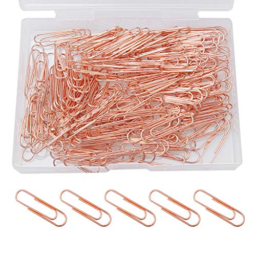 200 Pcs Rose Gold Paper Clips, 1.1' (28mm) Smooth Finish Steel Wire Paperclips Medium Size Paper Clips for Organizing School Home Office Supplies