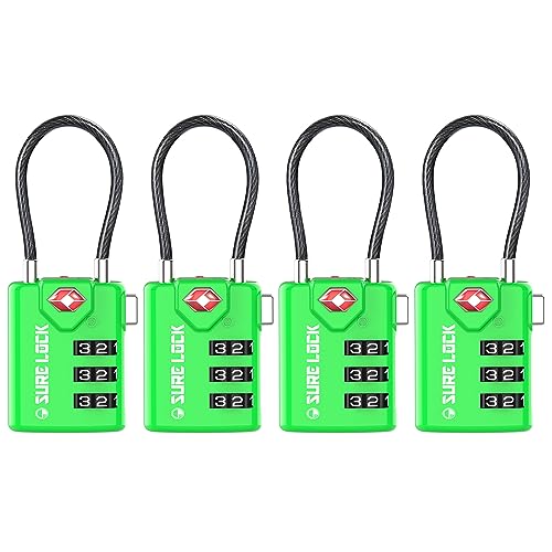 SURE LOCK TSA Compatible Travel Luggage Locks, Inspection Indicator, Easy Read Dials TSA Approved with Zinc Alloy