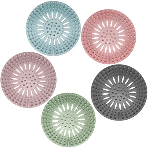 Hair Catcher Shower Drain Covers Protector Silicone Bathtub Hair Stopper Easy to Install and Clean Suit for Bathroom Tub Shower and Sink, 5 Pack