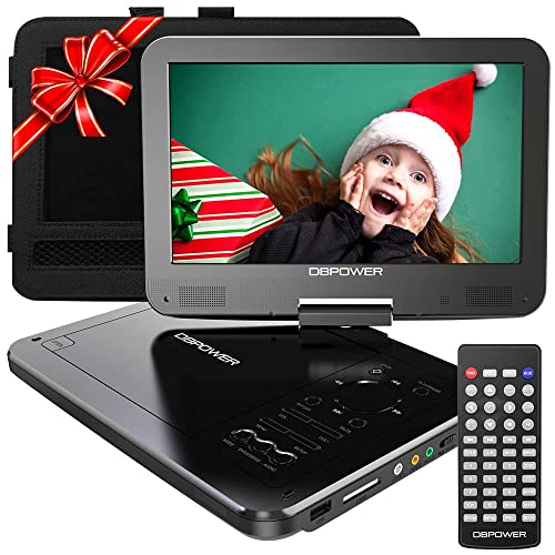 DBPOWER 12' Portable DVD Player with 5-Hour Rechargeable Battery, 10' Swivel Display Screen and SD/USB Port, with 1.8m Car Charger, Power Adaptor and Car Headrest Mount, Region Free (Black)