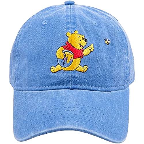 Concept One Disney's Winnie The Pooh with Honey Pot Embroidered Cotton Adjustable Dad Hat with Curved Brim, Blue, One Size
