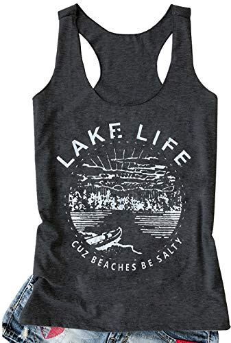 Lake Life Summer Racerback Tank Tops for Women Funny Lake Vacation Shirt Camis Teen Girls Graphic Workout Tanks Shirt (L, Black)