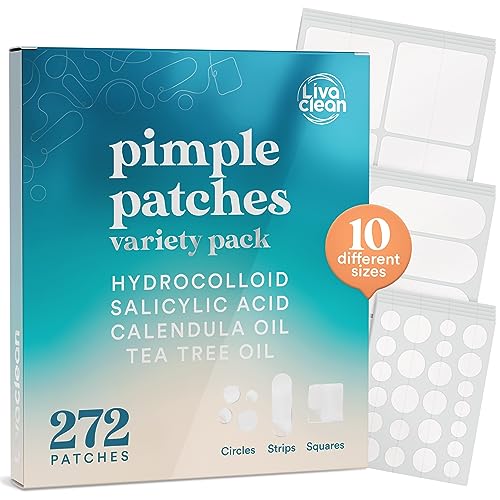 LivaClean 272 CT Pimple Patches Variety Pack w/ Tea Tree Oil, Salicylic Acid & Calendula Oil - Pimple Patches Large, Large Pimple Patches for Face Acne Patches Large, Hydrocolloid Patches