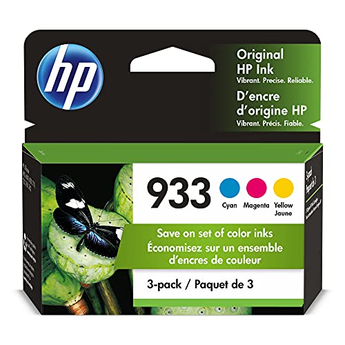 HP 933 Cyan, Magenta, Yellow Ink Cartridges| Works with HP OfficeJet 6100, 6600, 6700, 7110, 7510, 7610 Series | N9H56FN, Combo 3-Pack