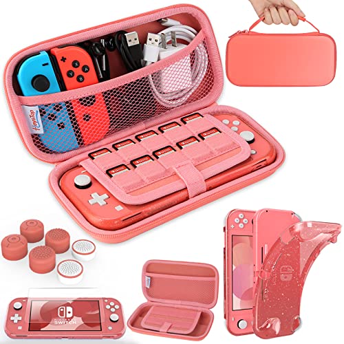 HEYSTOP Case Compatible for Nintendo Switch Lite, Protective Cover for Switch Lite, Screen Protector Case Compatible for Switch Lite with Thumb Grip -Pink