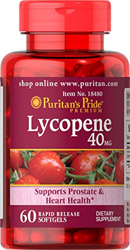 Puritan's Pride Lycopene 40 mg, Supplement for Prostate and Heart Health Support**, Contains Antioxidant Properties**, 60 Rapid Release Softgels