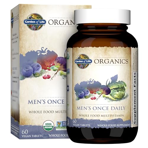 Garden of Life Organics Men's Once Daily Whole Food Multivitamin - 60 Tablets, Vegan Mens Multi for Health & Well-being, Organic Mens Vitamins & Minerals, Vitamin C, Zinc