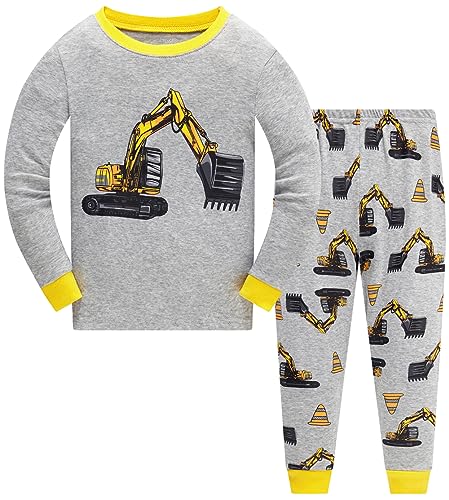 Little Boys Pajamas for Toddler Clothes Set Excavator Sleepwear Long Sleeve 100% Cotton 2 Piece Kids Pjs Size 5T