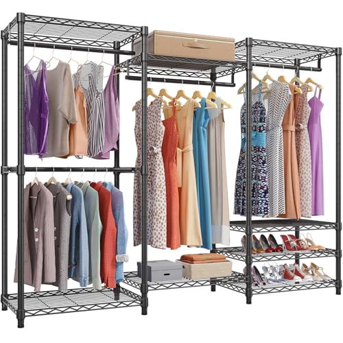 VIPEK V5 Portable Closet Wardrobe Heavy Duty Clothes Rack, Freestanding Clothing Rack with 4 Hang Rods & 8 Shelves, Adjustable Closet Rack, 68.9' L x 15.7' W x 76.4' H, Max Load 890LBS, Black