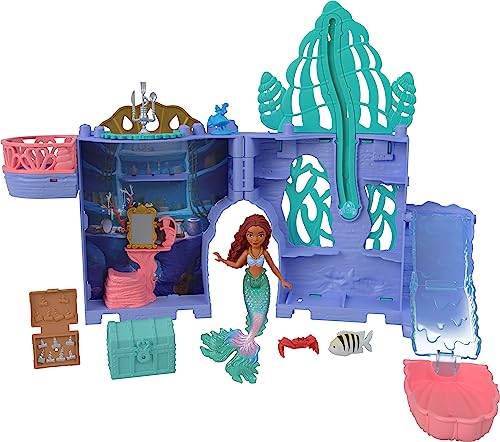 Mattel Disney the Little Mermaid Storytime Stackers Ariel's Grotto Playset, Stackable Dollhouse with Small Doll and 10 Accessories