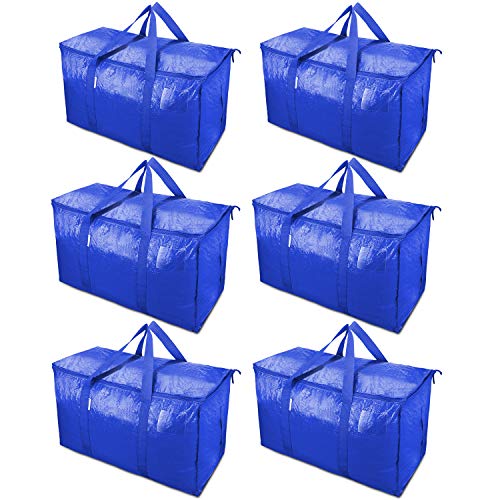 TICONN 6 Pack Extra Large Moving Bags with Zippers & Carrying Handles, Heavy-Duty Storage Tote Moving Boxes for Space Saving