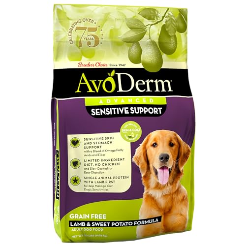 AvoDerm Advanced Sensitive Support Grain-Free Lamb & Sweet Potato Formula Dry Dog Food, Sensitive Stomach, 22lb