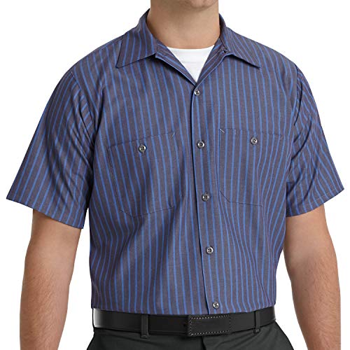 Red Kap Men's Short Sleeve Industrial Work Shirt, Grey/Blue Stripe, XL