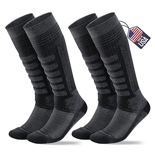 SAMSOX 2-Pair Merino Wool Ski Socks, Gray/Black M