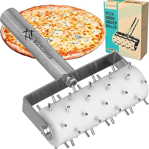 Professional Pizza Dough Docker Roller – Stainless Steel Pizza Roller with Spikes Pastry Dough Docker for Crackers, Homemade Bread, Pie, Cake, Cookies - Pizza Dough Roller