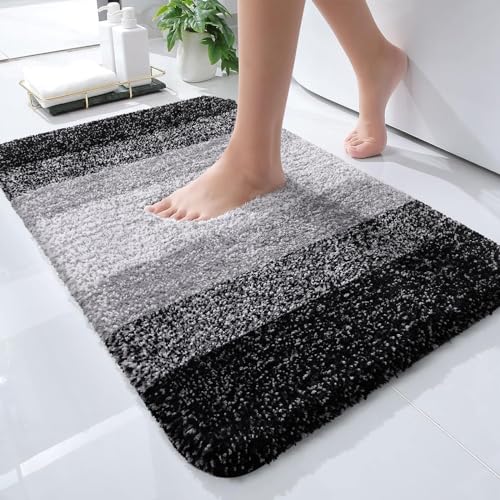 OLANLY Bathroom Rug Mat 24x16, Extra Soft and Absorbent Microfiber Bath Rugs, Non-Slip Plush Shaggy Bath Carpet, Machine Wash Dry, Bath Mats for Bathroom Floor, Tub and Shower, Black