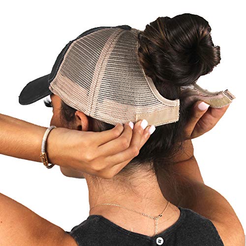 Ponyflo Mesh Back Ponytail and Messy Bun Ponycap with Full Back Opening (Emily Charcoal)