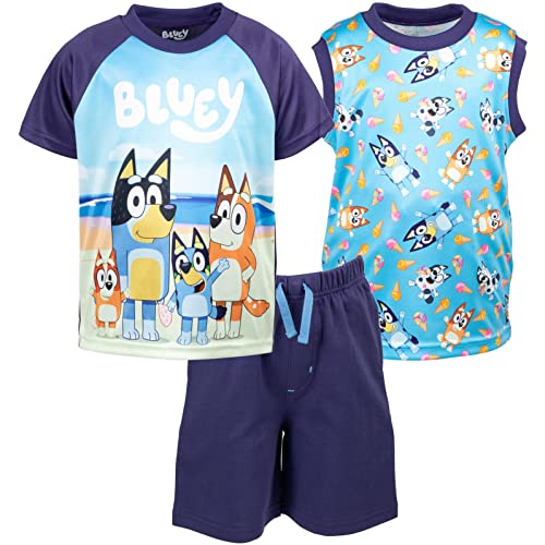 Bluey Bingo Dad Toddler Boys T-Shirt Tank Top and French Terry Shorts 3 Piece Outfit Set 3T
