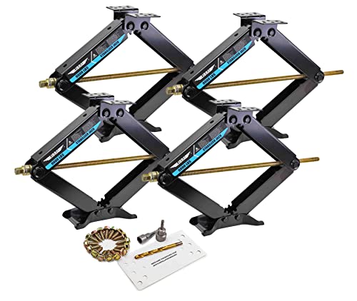 LIBRA Set of 4 9K lb Heavy Duty 24' RV Trailer Camper Stabilizer Leveling Scissor Jacks w/Dual Power Drill Sockets & Complete Set of Mounting Hardware -Model# 26098