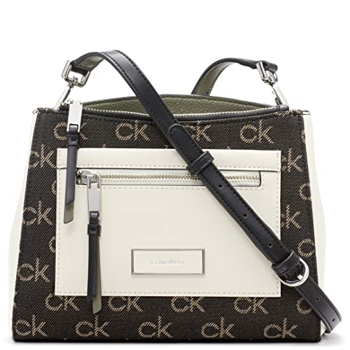 Calvin Klein Hadley Triple Compartment Crossbody, Denim/White/Black Brick Jacquard Logo