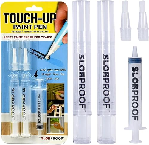 Slobproof Touch Up Paint Pen- Refillable Paint Brush Pens 2 in 1 Pack- Refillable Paint Pens for Walls, Touch up Work, Paint Touch Up Pen for Walls, Furniture, Kitchen Cabinet, Wood, Floor, Window
