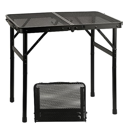 COSYAWN Folding Grill Table with Mesh Desktop, Lightweight & Portable Outdoor Picnic Table, Height Adjustable Portable Camping Table for Picnic, Camping, RV, BBQ, Interior- Small Size