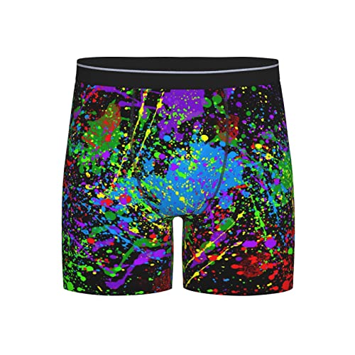 Glow In Dark Splatter Neon Men'S Boxer Brief Long Leg Underwear Fashion Briefs For Men Adult Teens